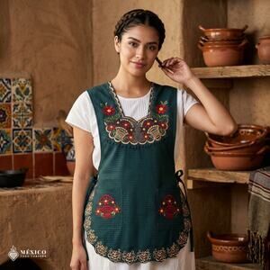 Mexican Embroidered Smock Apron – Floral Traditional Design